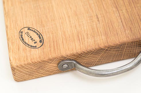 Detail of a hand-crafted wooden chopping board, commissioned by Allendale Forge Studios. 