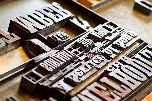 A close-up of old-fashioned type-set in a heritage museum in County Durham.