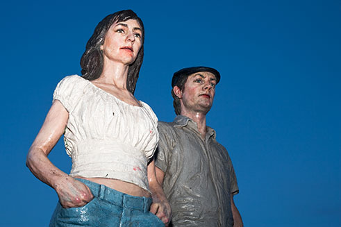 A close-up of a replica of Sean Henry’s sculpture ‘Couple’ at Newbiggin-by-the-Sea, Northumberland.