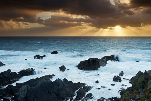 A stormy sunset over the Atlantic Ocean, from the North Devon coast.
